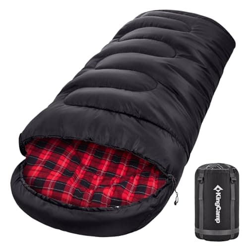 KingCamp Adult Sleeping Bag,100% Cotton Flannel Lining, Comfort 7℃,Black-L