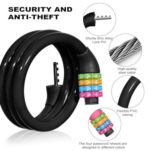 Ainiv Bike Lock, 4-Digit Password Bicycle Lock, 65cm (Black) — view 3