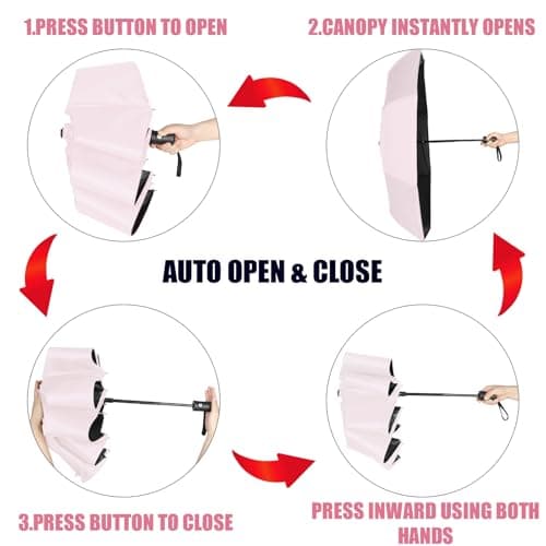 Kajaia 4 Pack Umbrellas Compact Windproof, Automatic Open and Close Folding Rain Umbrella Collapsible for Men Women Travel, Pink, 38.5 inches — view 4