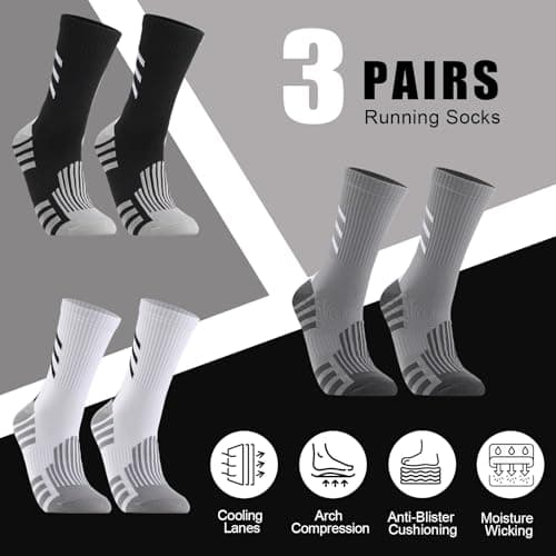 Zuimei 3 Pair Compression Athletic Crew Socks for Men Women — view 2