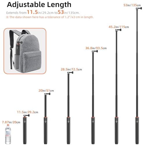 53"/135cm Selfie Stick Tripod Kit for DJI Action 5 Pro/4/3, Osmo 360, 2-in-1 Travel Tripod w Magnetic Quick-Release Adapter, Portable Vlogging Stand/Extension Rod/Extendable Hand Grip/Accessories — view 5