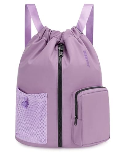 WANDF Drawstring Gym Bag Sports Backpack with Shoes Compartment Water-resistant Swimming Bag for Men Women Ideal for PE School Travel Beach (Lilac Purple)