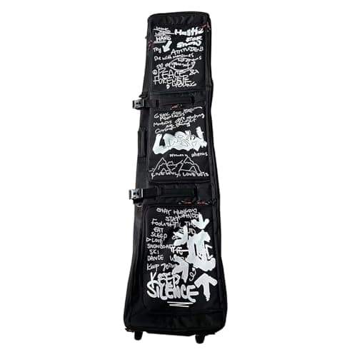 Hapihom Ski and Snowboard Bag With Wheels - Padded, Waterproof Travel Bag With Fixed Binding System - All-Terrain Black Graffiti Design