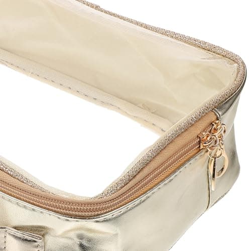 Hoement Travel Makeup Pouch Set of 3, Gold Cosmetic Bag Vanity Case Large Capacity, Portable Toiletry Organizer for Women, Suitable for Travel and Daily Use — view 3