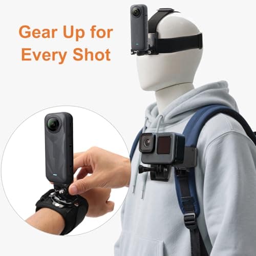 CAMKIX Accessories Kit Head & Backpack Mount Bundle Compatible with GoPro Hero 13/12/11/10/9/8/7/6/5, Insta360 - Head Strap Mount, Backpack Clip, 360° Rotating Wrist Strap, Adapters — view 3