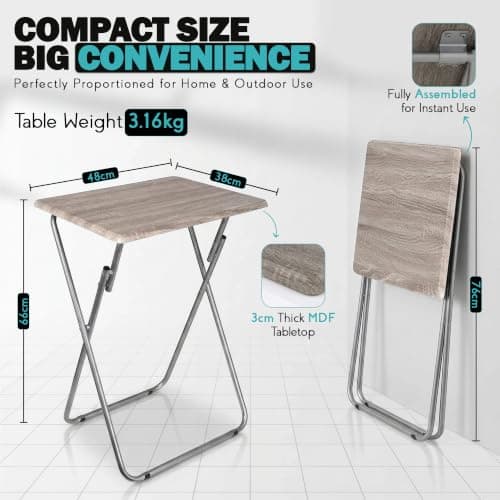 SG Traders Side Folding Coffee Table, Small TV Snack Tray for Eating, Sofa Laptop Desk, Outdoor Foldable Camping Tables, Living Room (Light Wood Grain, Small) — view 2