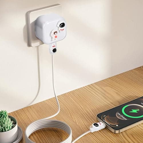 DiyGody Protector Set Compatible for iPhone 40W Charger Plug, Phone Charger Protective Cover for UK Apple Type-C/L Power Adapter, Data Cable Case Wire Saver Cute Design for Girls, White 3D Astronaut — view 6