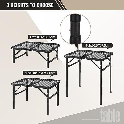 REDCAMP Folding BBQ Table, 3-Height Adjustable，60x40cm，Black — view 4