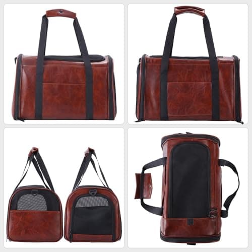 Fashion Dog Carrier Pet Carrier Airline Approved Cat Carrier for Small Dogs Cats Under 15 Lbs, Vegan Leather Collapsible Soft Sided Travel Puppy Carrier — view 3