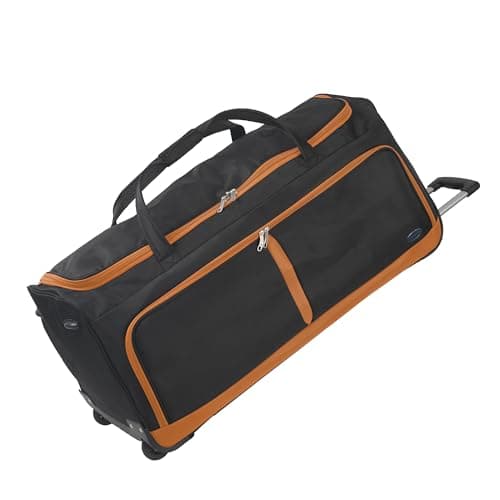 Aerostar 28" Medium Lightweight Duffle 2 Wheel Travel Bag Holdall Suitcase Check-in Luggage All Terrain (101L, Orange on Black)