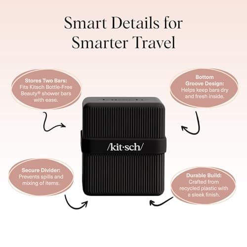 Kitsch 2-Compartment Travel Soap Case – Bar Soap Holder & Organizer, Travel Case for Bars – TSA-Approved – Lightweight, Durable, Leak-Proof, Made from Recycled Plastic – Black — view 5