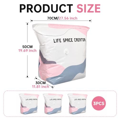 No Pump Vacuum Storage Bags with Zip Large Better Life Space Creator Travel Bag Ziplock Suction Pack Moving Compression Bags for Clothes, Blanket, Down Quilt (27.56 * 19.69 * 11.81 inch,3PCS） — view 2