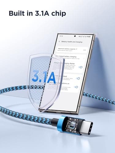 Yosou USB C Charger Cable USB A to USB C Type C Charger Fast Charging 3A Lead Braided for Samsung Galaxy S22 S21 S20,Pixel 8 7 6,PS5,Switch 2M 2Pack Blue — view 3