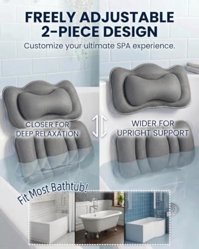 KEIY Bath Pillow For Tub, 2-Piece Head And Back Support, Grey — view 4