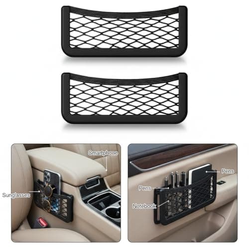 2 Pack Black Mesh Car Storage Organizer - Elastic Net Bag with Smartphone Holder & Plastic Frames for Cars, Vans, Motorhomes — view 3
