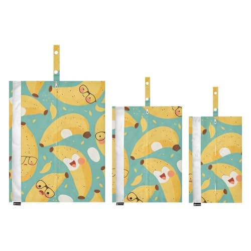Bananas with Glasses on Teal 3 Set Packing Travel Organizer Reusable Storage Bags For Closets Space Saver Bag Office Storage & Organization — view 2