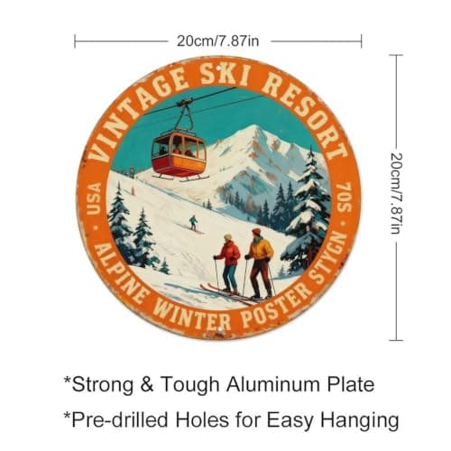 Retro 70s Ski Resort Alpine Winter Travel Poster Metal Tin Sign Plaque — view 2