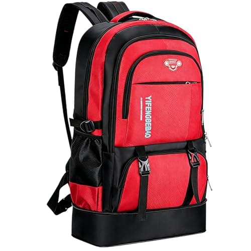 Wesoke 65L Hiking Backpack Expandable Travel Hiking Daypacks, Large Camping Backpack for Men Women, Foldable Lightweight Outdoor Sport Backpacking Backpack for Climbing Touringr, Red