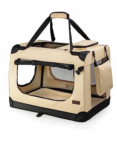 lionto Foldable Dog Crate for Travel and Car, 60 x 42 x 44 cm, Beige