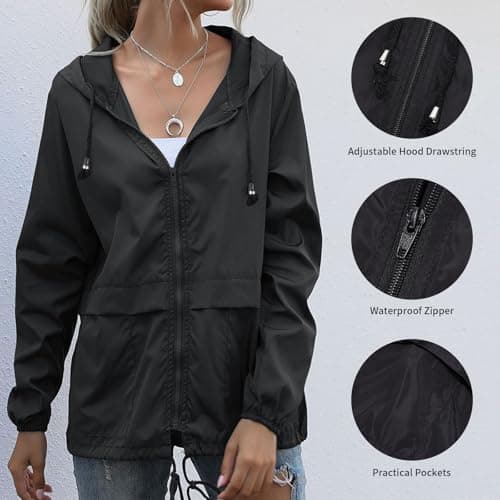 Lancry Lightweight Waterproof Jacket Women, Packable Raincoat Rain Jacket Hooded for Outdoor Hiking, Running, Cycling (S, Black) — view 3