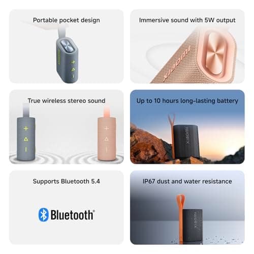 XIAOMI Sound Pocket Portable Bluetooth Speaker, 5W Compact Mini Speaker, 10 Hours Playtime, IP67 Waterproof and Dustproof, TWS Pairing, Wireless, Outdoor and Travel - Pink — view 2
