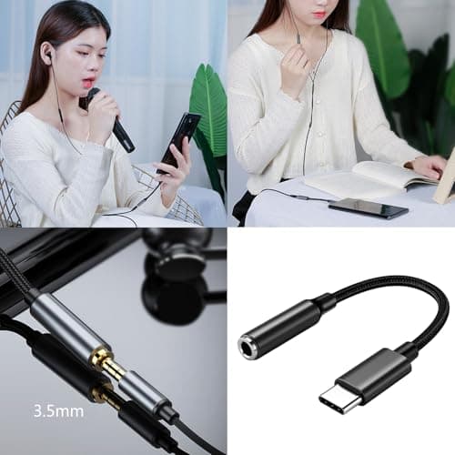 Qsvbeeqj USB C Braided Cord Portable Earphone Adapter Cable For Type To 3.5mm Headphone Jacks USB Type With Noise Cancelling — view 2