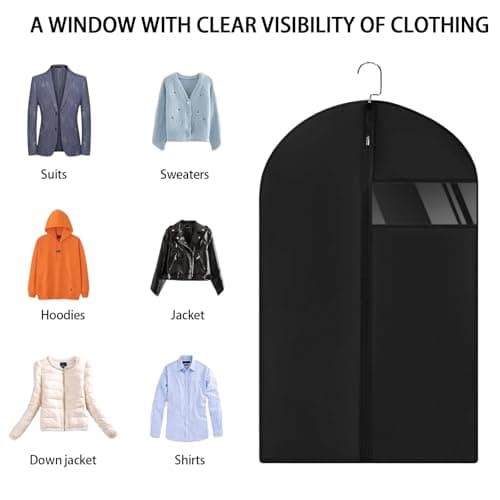 6 PCS Suit Cover, 60x100cm Suit Bag Black Garment Bags Dust Proof Foldable Washable Lightweight Cover Bags Suits Protector with Zip for Travel Home Storage — view 3