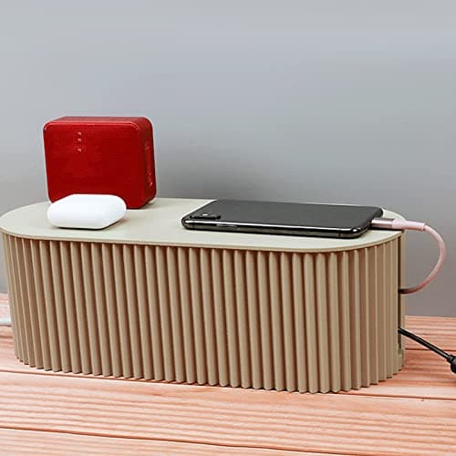Plastic Cable Management Box, Multifunctional Northern Europe Wire Cable Storage Case Cord Organizer Box Hide Charger Adapter for Home Offices (Khaki) — view 4