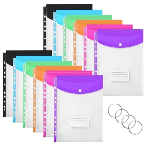 Plastic Wallets A4 Punched Pockets, 12 Pack A4 Expandable Folders