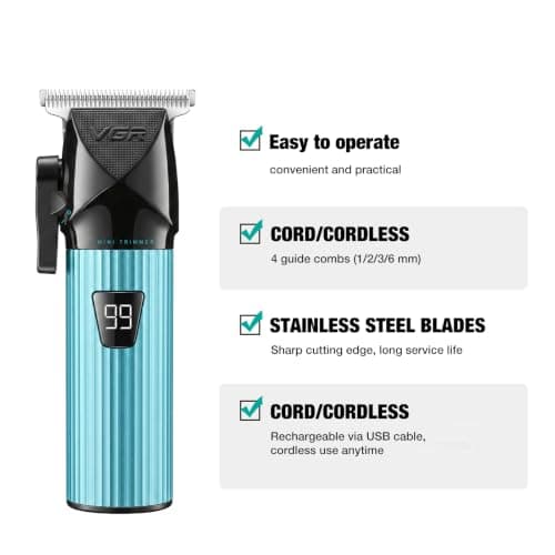 VGR 037 Mini Hair Trimmer for Men with Taper Lever and LED Display, Green — view 2