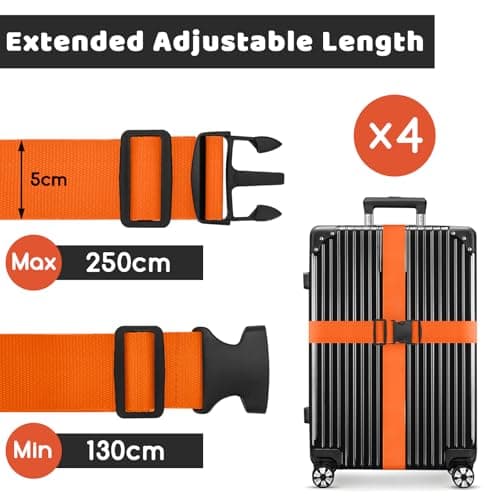 WISYOK Luggage Straps Extended, 4 Pack, 130-250cm Adjustable, Orange — view 2