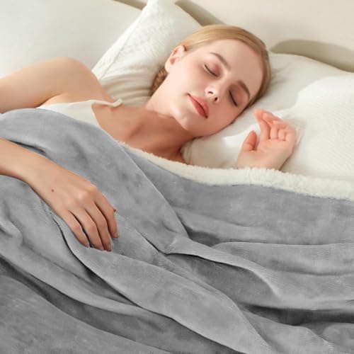 Casabella Sherpa Fleece Blanket - Blankets and Throws for Sofa Bed - Thick Warm Throw Blanket for Double Bed - Soft Fluffy Bedding, Travel Accessories - Double, Silver, 150x200cm — view 6
