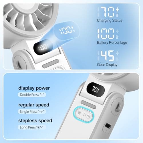 LIPETY Portable Turbo HandHeld Fan - Mini Hand Held Fan 4000mah Battery Operated USB Rechargeable Personal Foldable Powerful Fans for Travel Camping Outdoor Office School Home — view 3