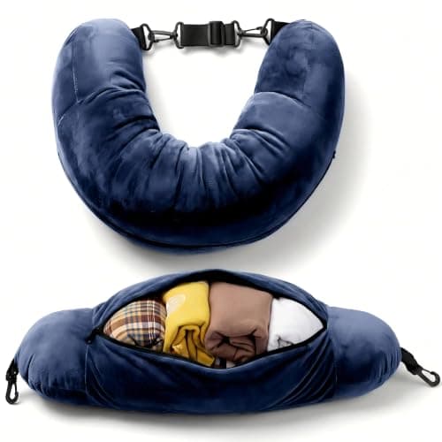 Campoverde Travel Neck Pillow Storage Bag, U-Shaped Pillowcase with Adjustable Shoulder Strap, Portable Organizer for Flight, Train and Car Travel(Navy)
