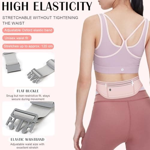 Mayoii Double-Layer Design Running Belt for Women and Men Lightweight Running Waist Belt with Water Bottle Pocket,Multi-Pocket Phone Holder Running Pouch (1, B-Pink, One Size) — view 5