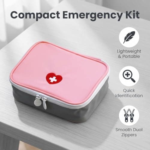 Fansoftiks Pink Mini First Aid Kit,Portable Emergency Organizer for Travel, Hiking and Car,Compact Outdoor Medical Bag, Water-Resistant Medicine Case for Home/Camping,Essential Safety Supplies — view 3
