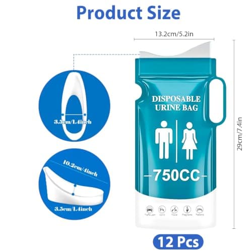 Veebmys Camping Toilet Bags Set, 12 Disposable Urine Bags 750ml, Portable Emergency Pee Bags with Handles for Men, Women, Kids and Pregnant, Travel Urinals for Hiking, Camping and Road Trips — view 2