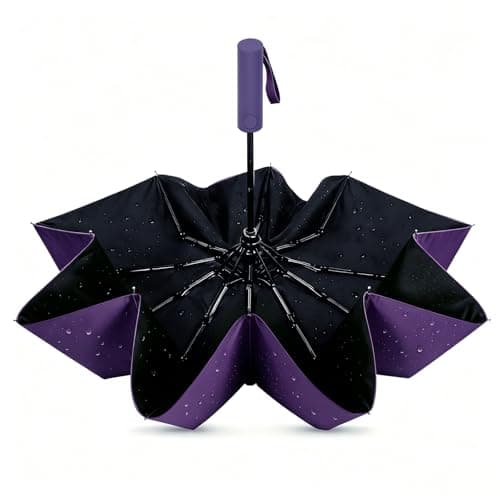 Travel Umbrella, Automatic Umbrellas for Rain, Windproof Compact Umbrella, Folding Sun Umbrella UV Umbrella, Portable Large Umbrella for Backpack, 10 RIBS Purple