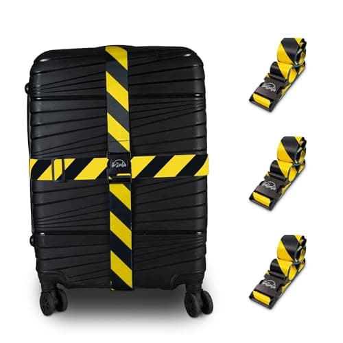 Adjustable Luggage Straps for Secure Travel,TSA Approved Heavy Duty Suitcase Belts with Quick-Release Buckle,Durable Travel Straps for Luggage Protection and Easy Identification 3 Pack (Black Yellow)