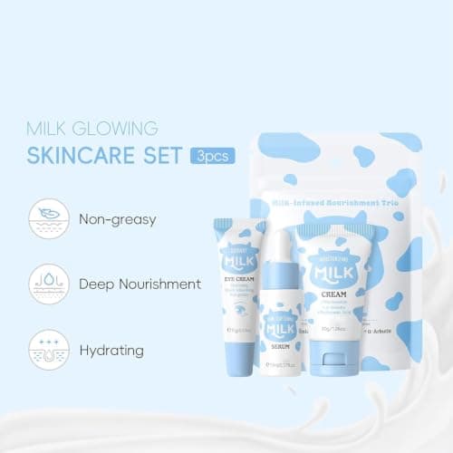 Milk Skin Care Sets & Kits, 3PCS Milk Skincare Set for Teen Skincare , Travel Skincare Set, Teenage Girls Gifts, Beauty Gifts Sets For Women with Serum, Eye Cream & Moisturiser — view 4