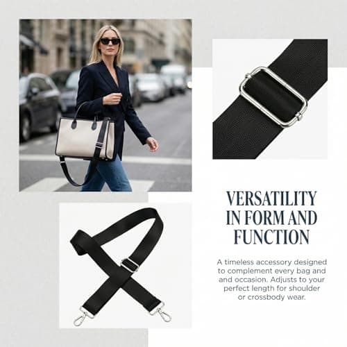 Anseom Universal Replacement Crossbody Bag Strap Changeable Shoulder Straps for Handbags Wide Purse Straps Adjustable Strap with Metal Swivel Hooks for Camera Duffle Laptop (Silver buckle) — view 3