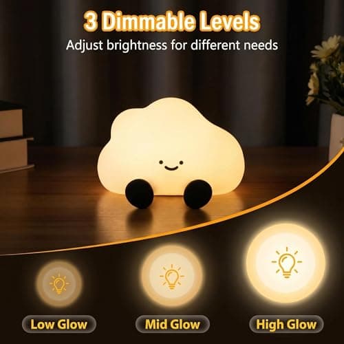 PORUPAEL Cloud Night Light, Cute LED Silicone Squishy Lamp, USB Rechargeable & 3-Level Dimmable, Portable Bedside Touch Night Lamp with Timer, Gift for Girls, Boys, and Teens — view 4