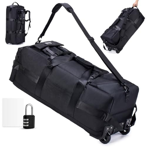 SUCIKORIO Travel Duffle Bag with Wheels 3 in 1 Travel Backpack Wheels Waterproof Oxford Carry On Hand Luggage Backpack with Combination Padlock Weekend Gym Bags for Women, Men, Travelling, Black