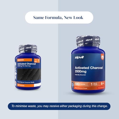 Zipvit Activated Charcoal 2000mg - High Strength - 180 Capsules — view 2