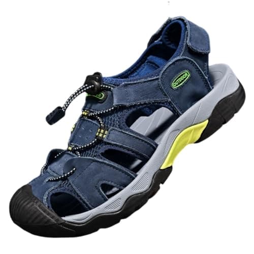 Hixingo Men's Sandals Closed Toe Wide Fit Size 5-13 UK, Leather Sandals for Men Summer Beach Slippers Lightweight Adjustable Strap Non-Slip Sole for Walking Pool Holiday (7258 Blue,8)