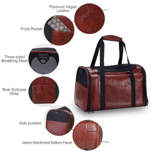 Fashion Dog Carrier Pet Carrier Airline Approved Cat Carrier for Small Dogs Cats Under 15 Lbs, Vegan Leather Collapsible Soft Sided Travel Puppy Carrier — view 4