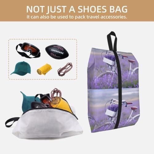Lavender Field Retro Bike Agriculture Print Waterproof Shoe Bag Travel Bag with Carry Strap Storage Bag Versatile Cosmetic Bag-2pcs — view 5