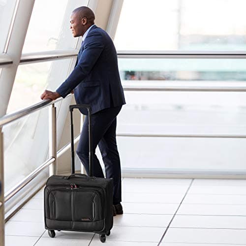 Aerolite Rolling Padded Laptop Case Bag 4 Wheels - Fits up to 15.6", Overnight Trolley Business Hand Cabin Luggage Case easyJet Plus/Flexi/Up Front/Extra Legroom, British Airways & Jet2 Approved Black — view 2