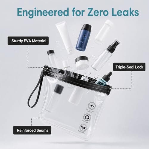 5 Pcs Airport Liquid Bags 20x20cm, Clear Travel Toiletries Bag TSA Approved Security Liquids Bag for Airport, Leakproof Reusable Clear Bags for Travel, Holiday Flight Essentials for Women and Men — view 4