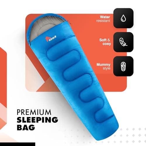 azark Premium Sleeping Bag, 350GSM, Lightweight and Waterproof, 4 Seasons of Camping, Hiking and Outdoors, Sleeping bag for Adults & Kids (Blue) — view 3